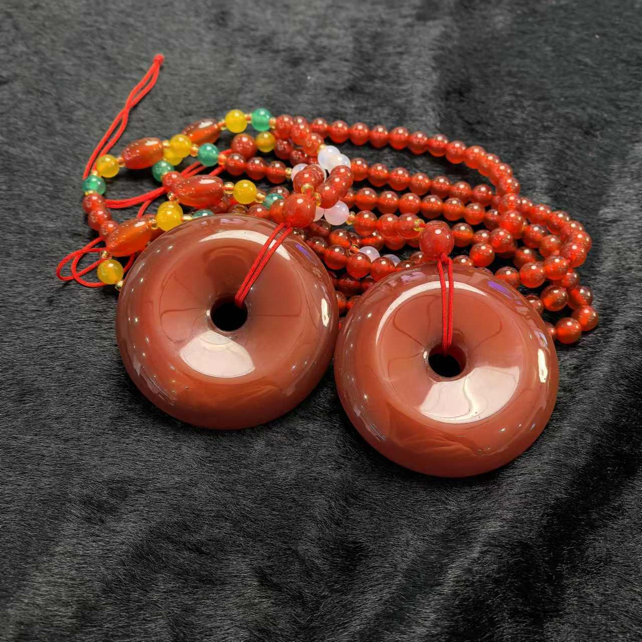 S1094 赤桖金龙桖玉红玛瑙平安扣吊坠-配珠链-多样性发货只发一件