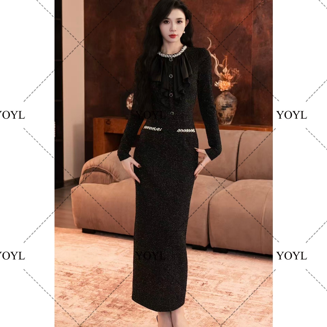 【yola】黑曜石秋冬新款高级法式气质显瘦直筒连衣裙-YL30257