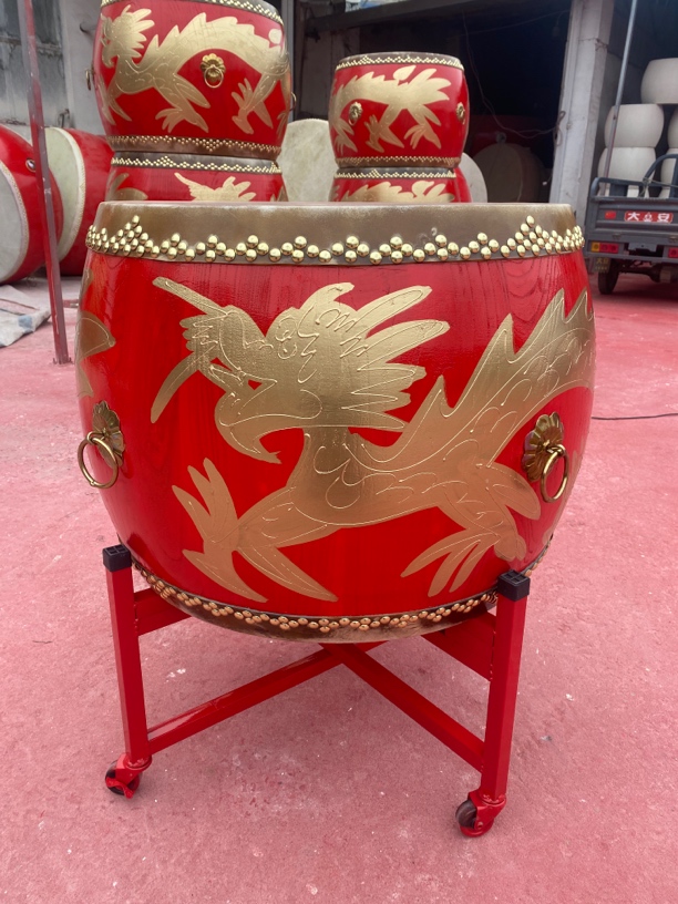 20寸黄牛皮大鼓黄牛皮鼓成人龙鼓中国红舞狮鼓演出战鼓椿木堂鼓