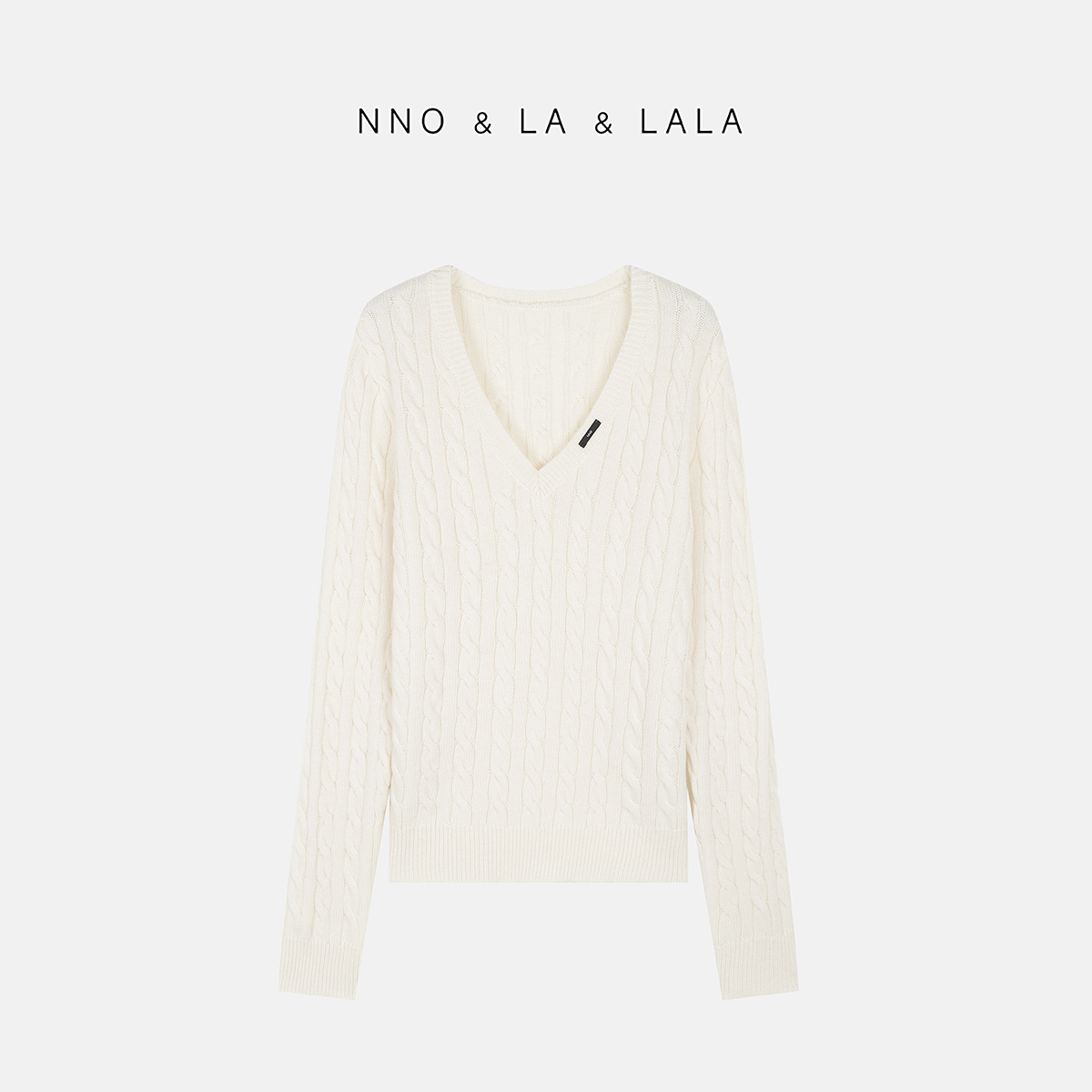LA 奶油白 绞花 V领套头毛衣26683