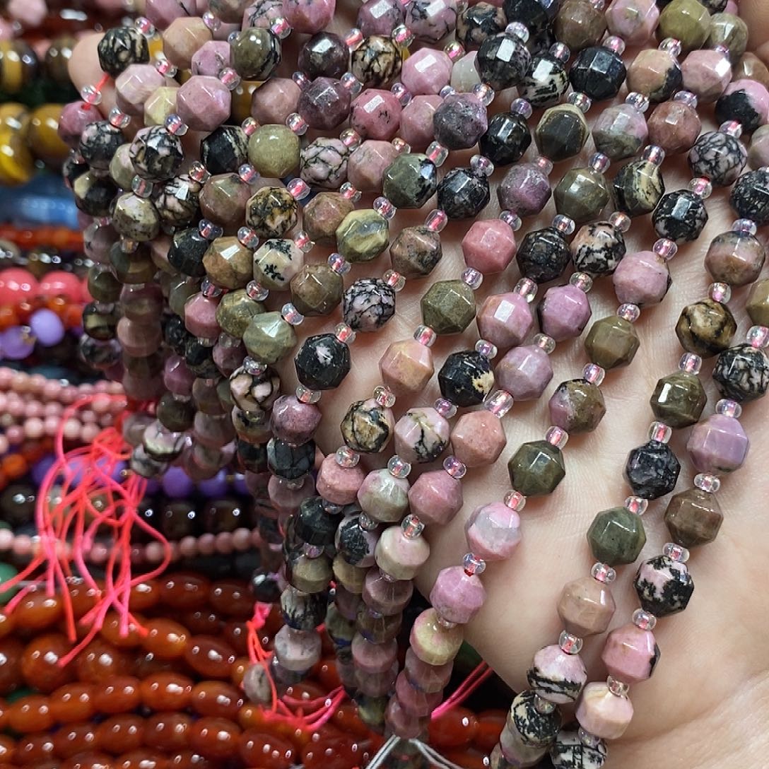 玛瑙/玉髓未镶嵌珠宝半成品黑线红纹一条卡8mm