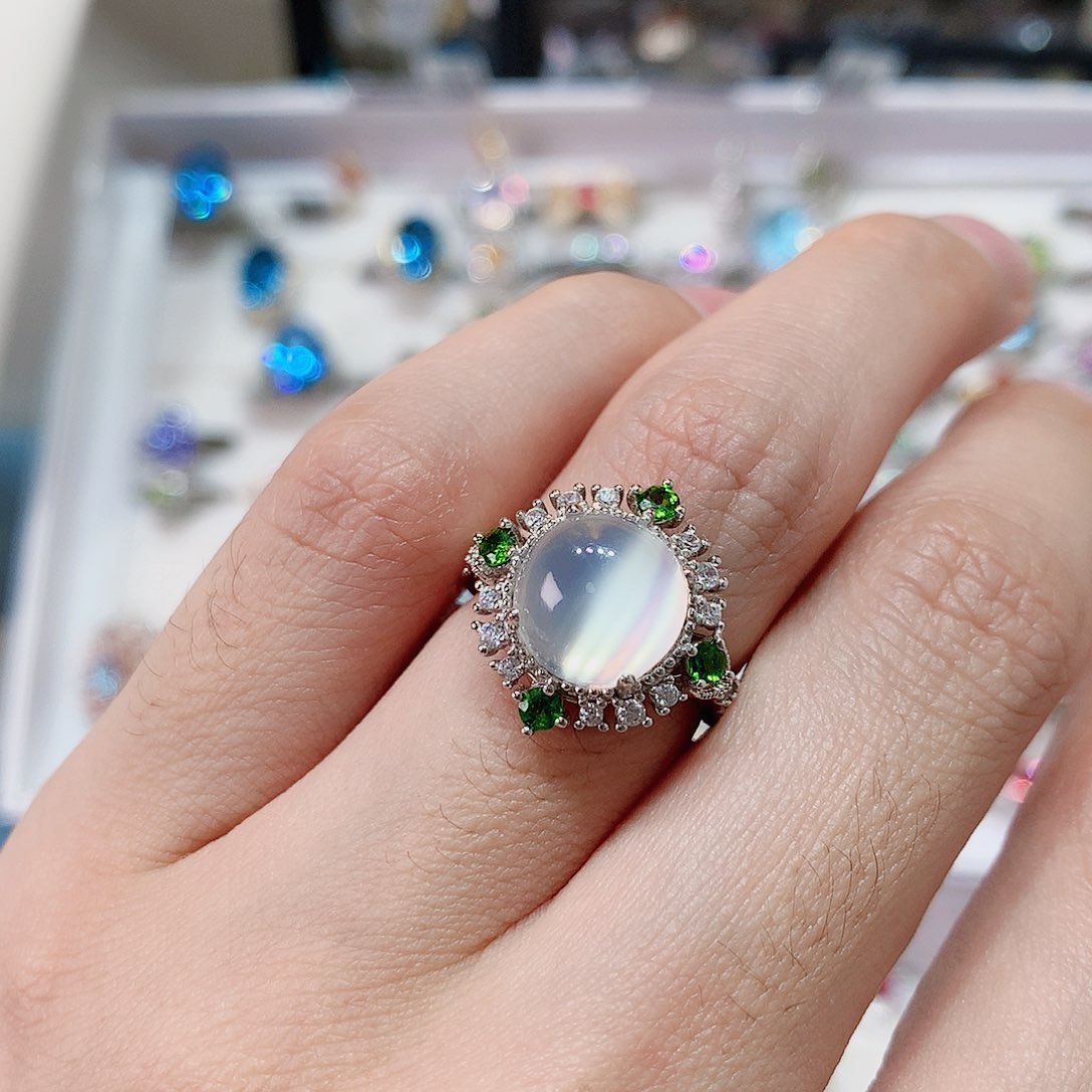 戒指银S925镶嵌月光石