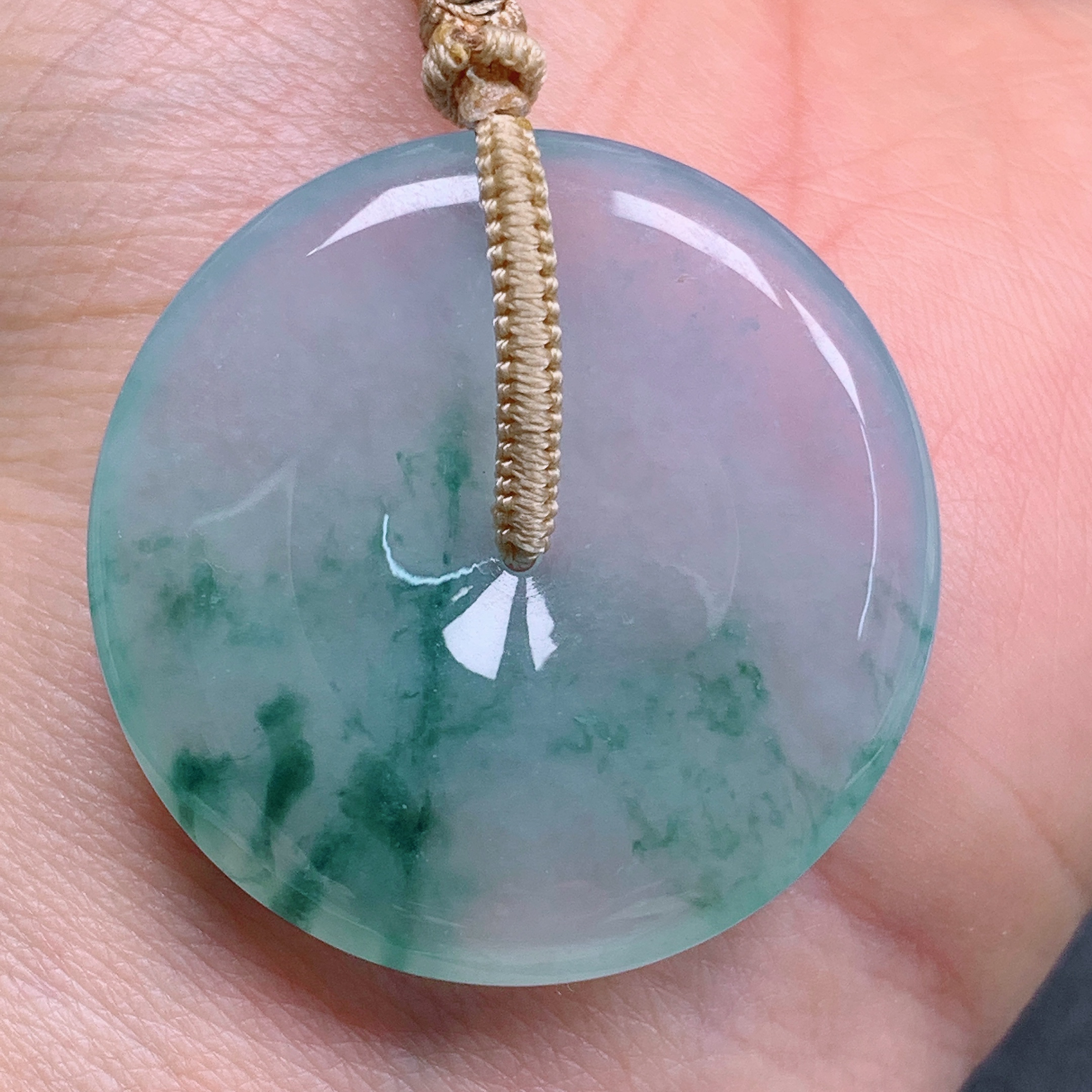 天然缅甸翡翠A货冰飘花平安扣气质精美尺寸33.8+66 329