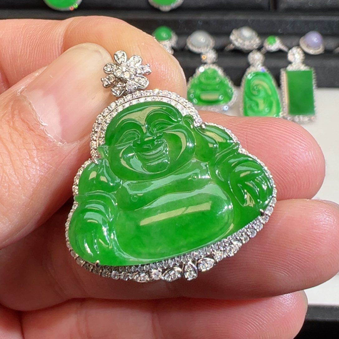 翡翠吊坠(不含链)18K金镶嵌元**悦