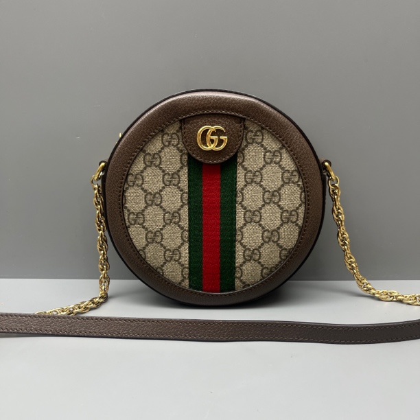 95新 GUCCI/古驰 老花ophidia圆饼包 尺寸18*18 SV16534