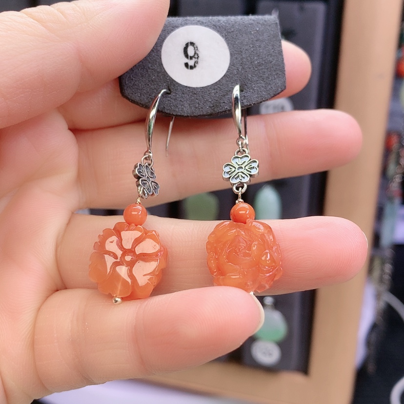 【闪购商品】南红玛瑙耳饰银S925镶嵌至*宝精美