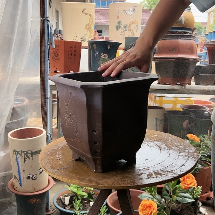 宜兴紫砂23紫泥切角四方