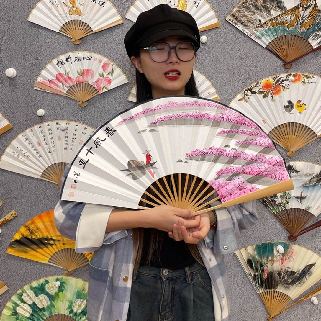 国画 10寸玉竹-纯手绘-文玩扇骨（默认粘好）