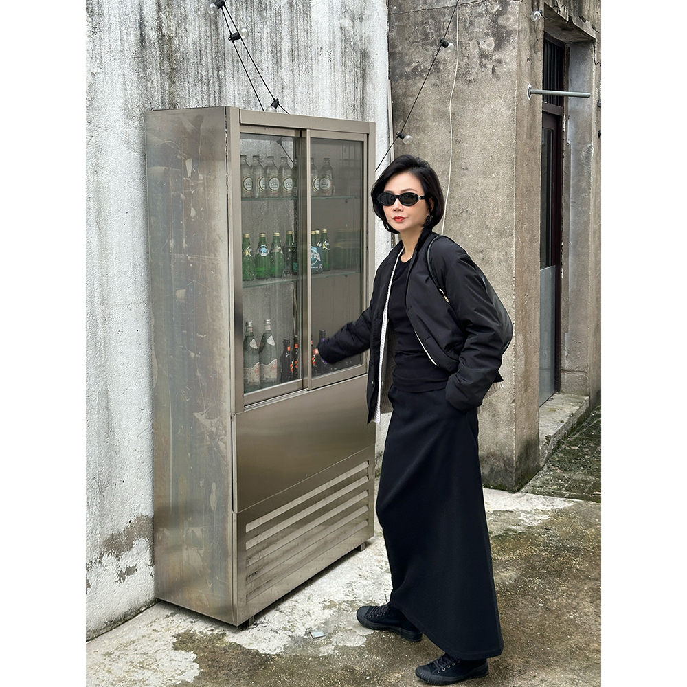 SHIIEELL2025新款黑色驳领两面穿羊毛铜氨重磅落肩棉服外套Z3685