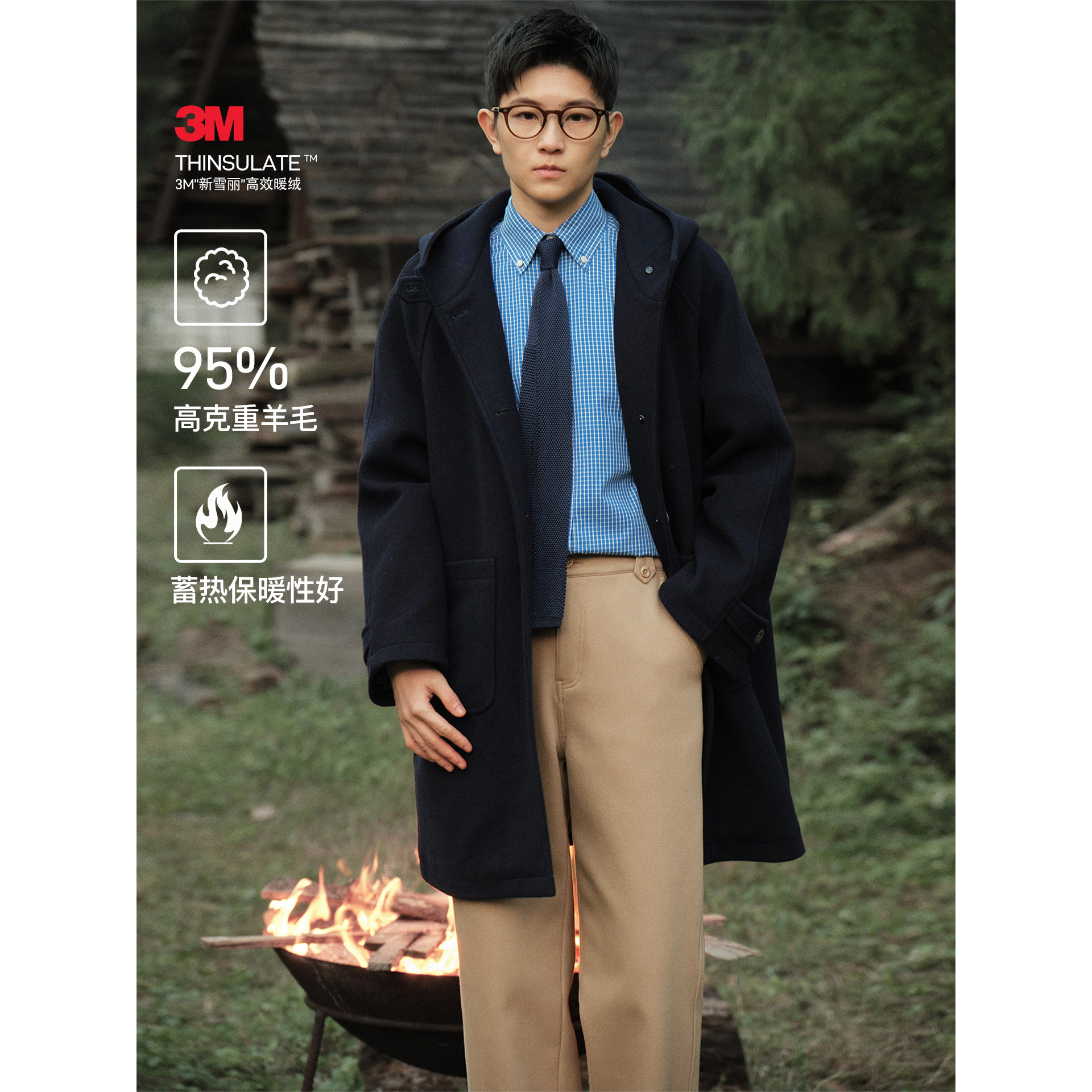 Knighttom【52%羊毛夹3M棉】学院风重磅休闲百搭连帽大衣Z254B316A