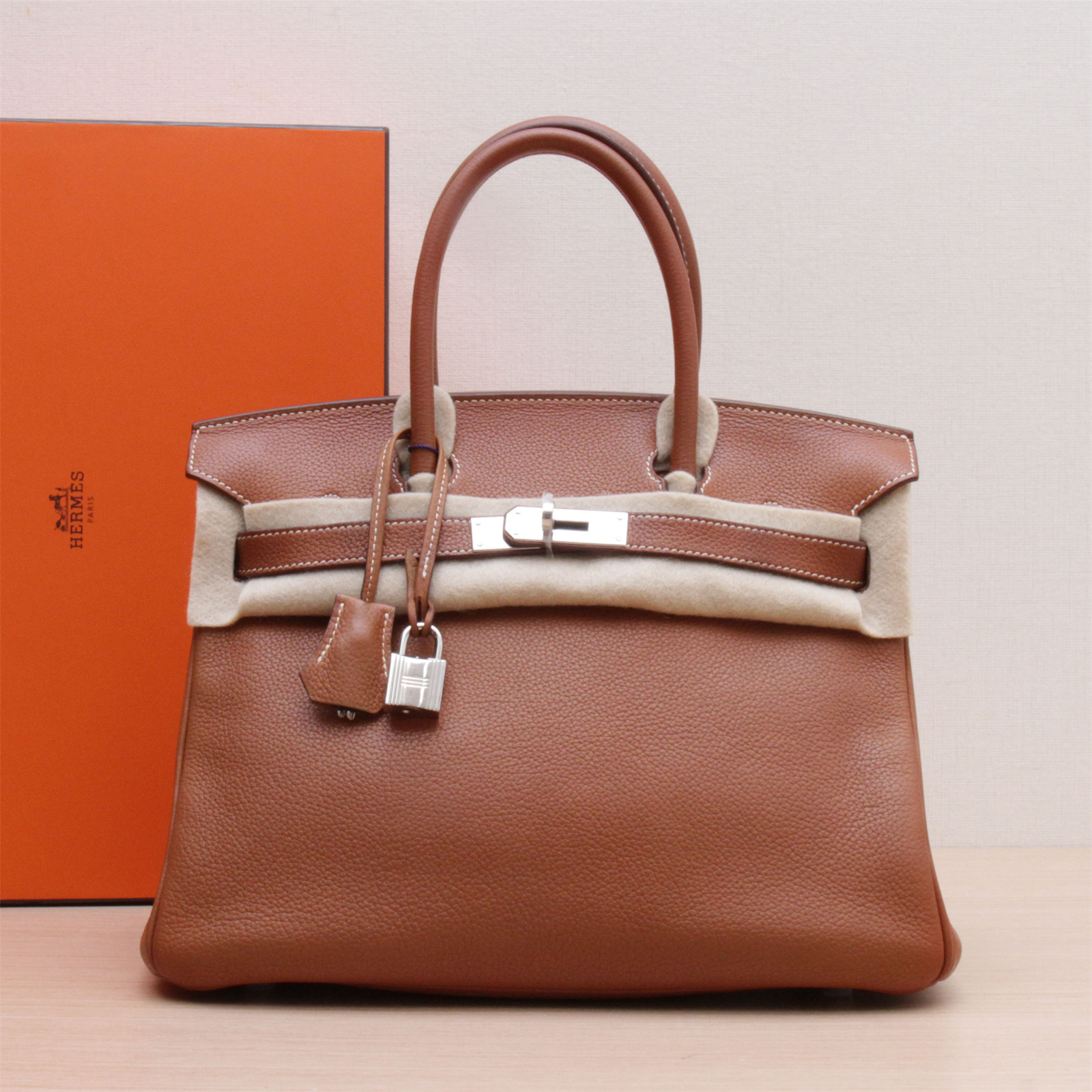 95新 Hermes/爱马仕 小花攀攀Birkin 30 黄褐色 马鞍皮 A刻 银扣
