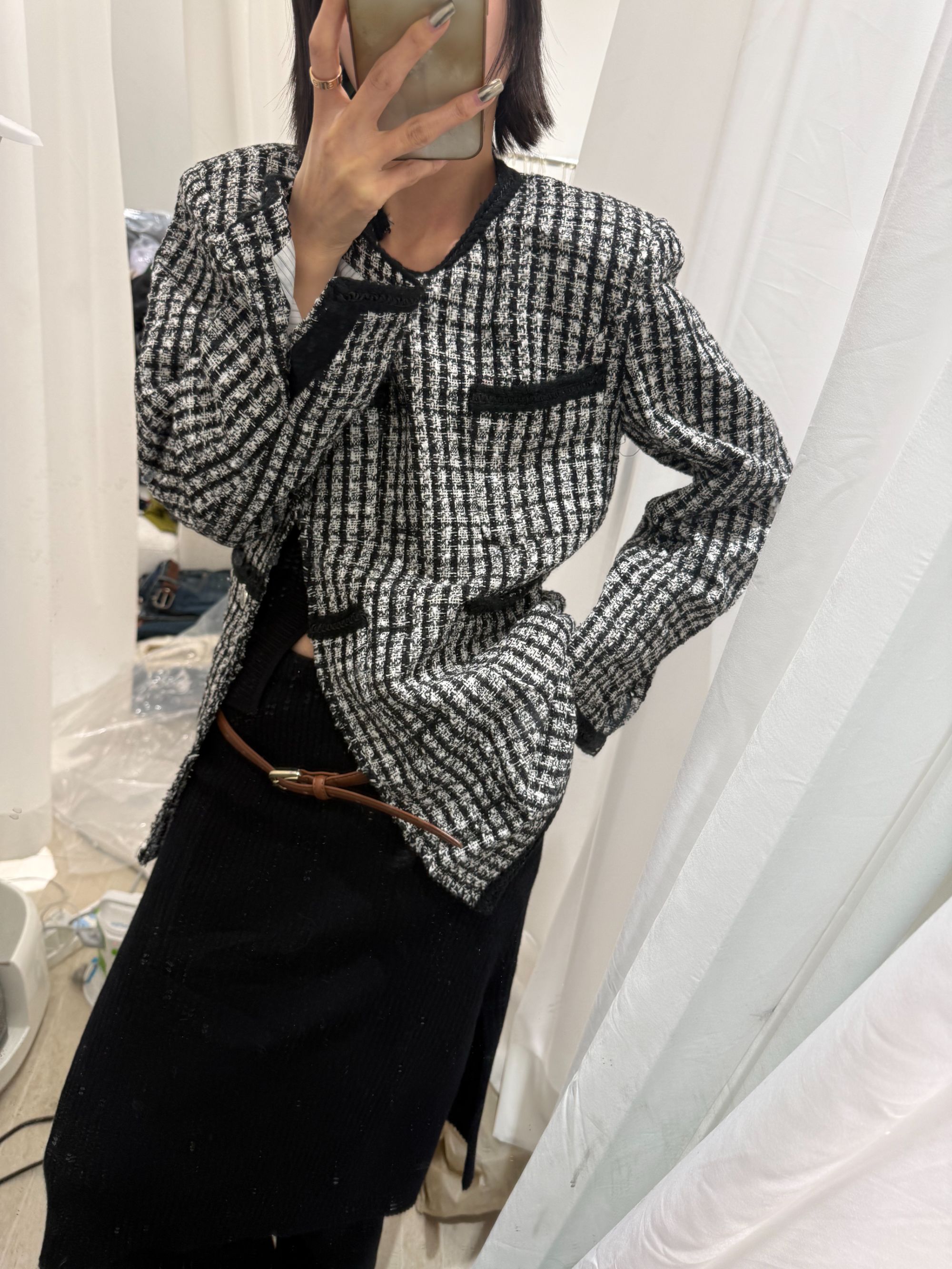 ZLAbout-us【冬季新品】 小香风外套女黑白毛呢气质短款51582