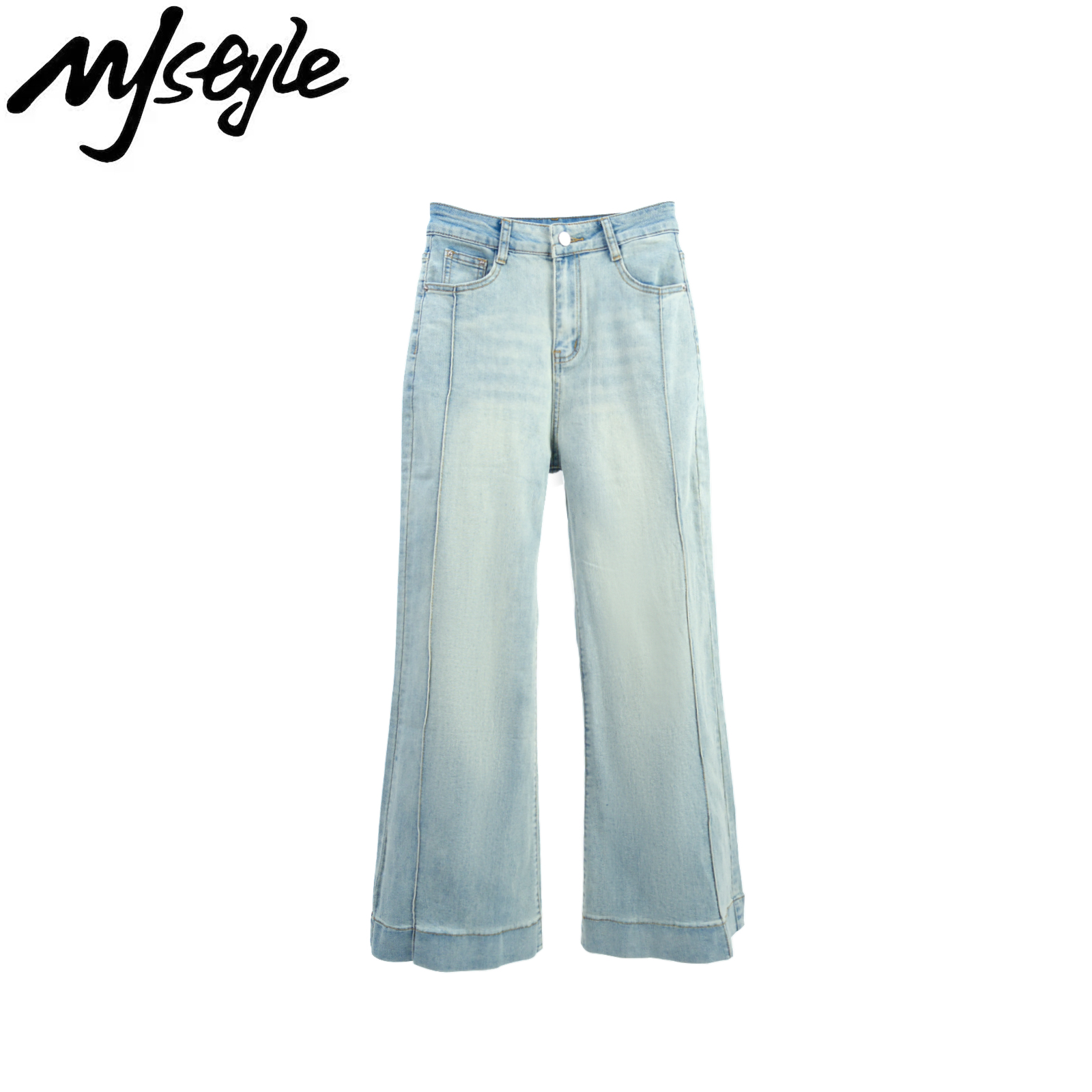 不贴腿浅蓝色高腰垂感直筒微喇牛仔裤女春显瘦百搭休闲水洗阔腿裤