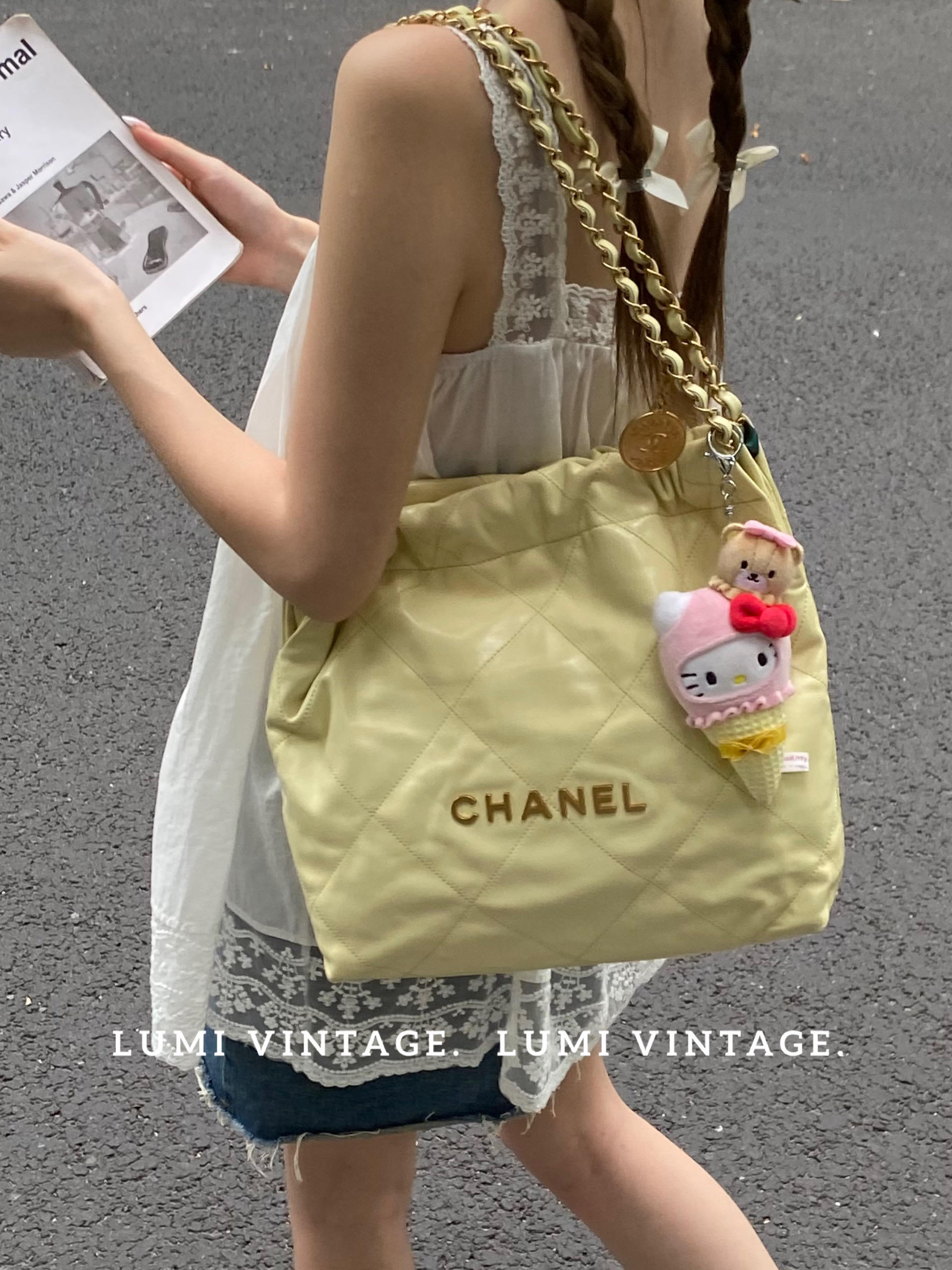 95新 Chanel/香奈儿 23s小鸡黄22bag小号单肩包 芯片款 46281788