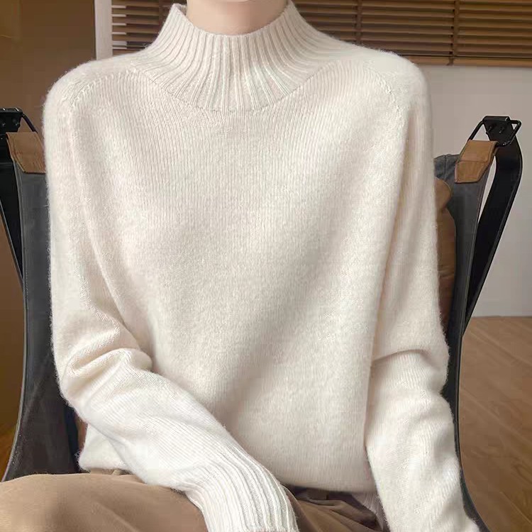 100羊毛一线七针加厚半高领针织打底衫女