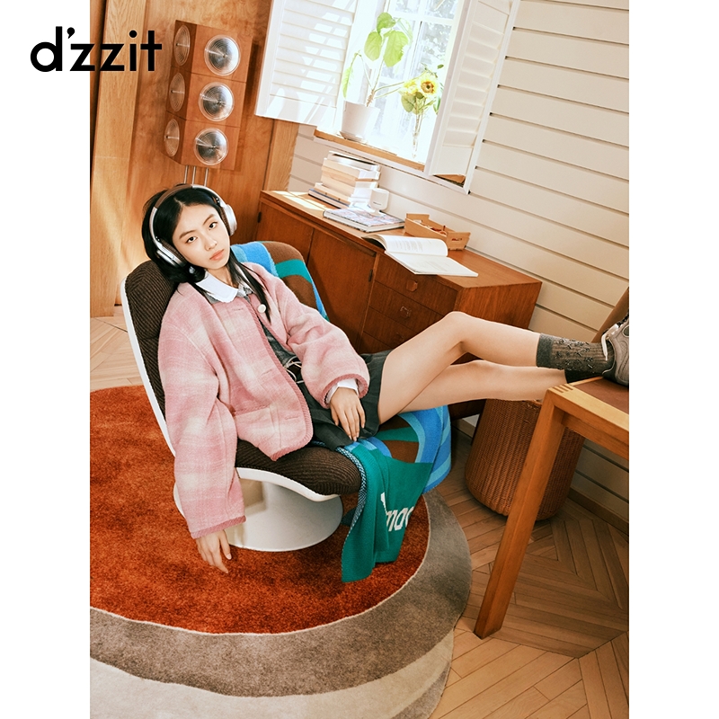 【商场同款新品】dzzit地素毛呢外套25冬格纹包边大衣女3J4G1043G