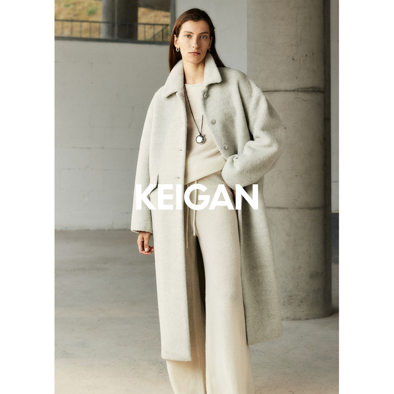 开间黑标/意大利进口苣轻蓬松温暖混色羊驼羊毛 极简茧型廓形大衣