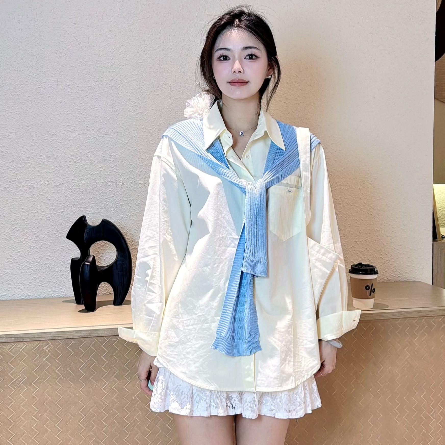 中长款不褪色宽松薄款拼接撞色衬衫设计感百搭