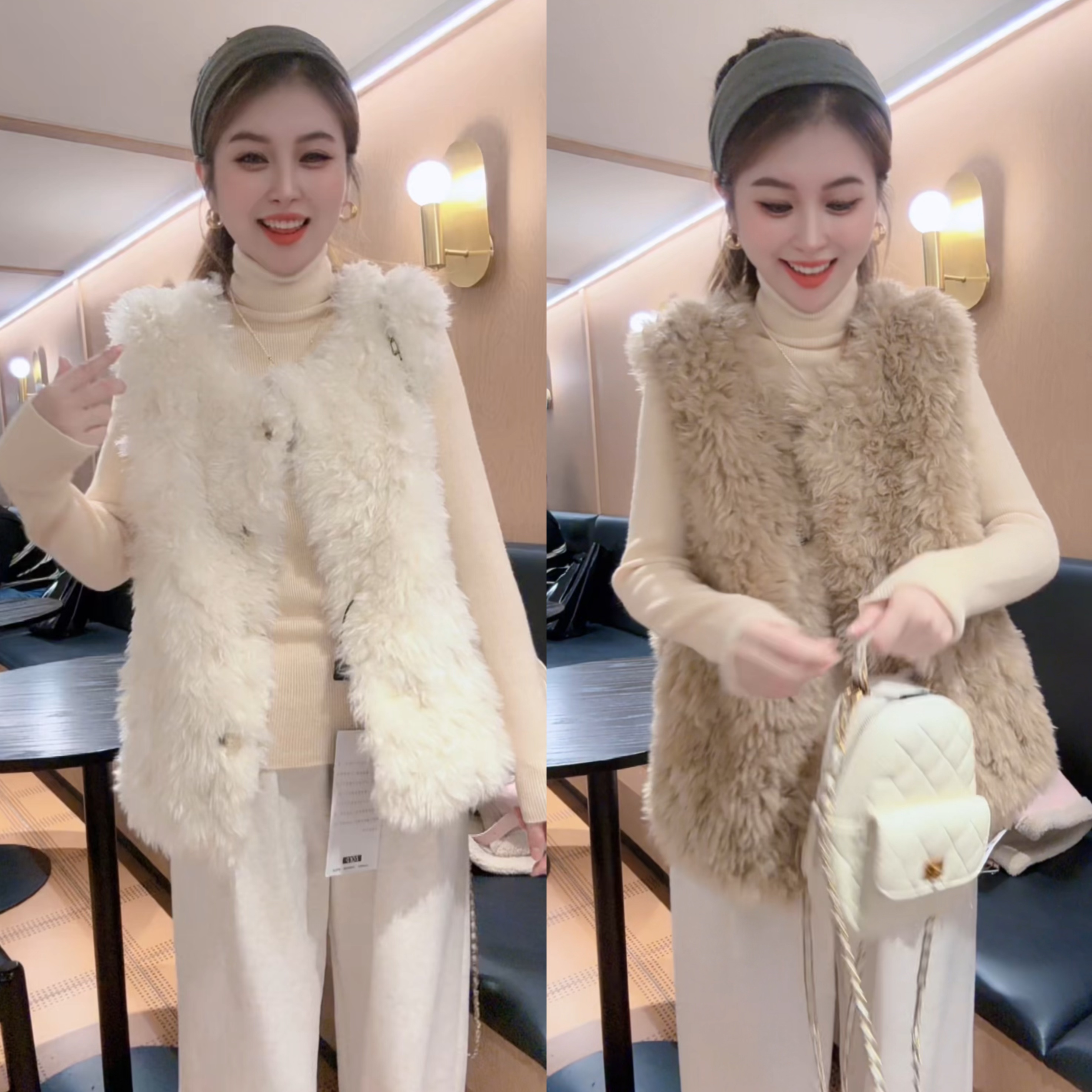 人造皮草 “欧尼马甲”2025秋冬季仿羊羔毛皮草马甲立领女马夹