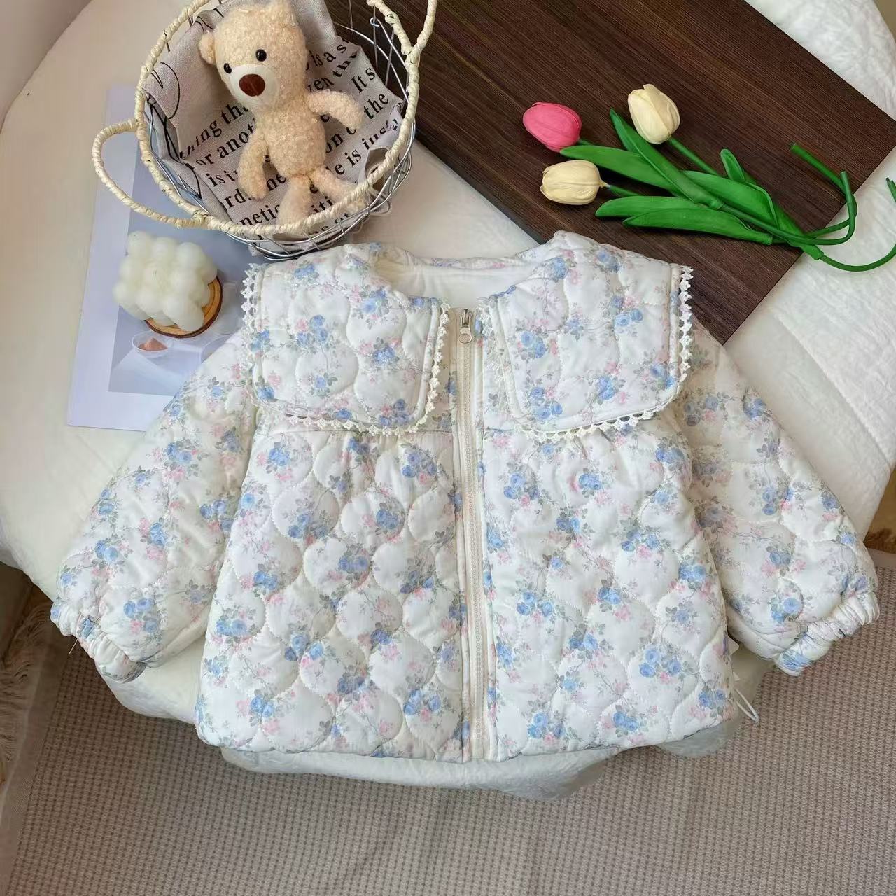 【莫奈花园】翻领蓝花棉袄甜美洋气女童洋气衣冬外出外套ZY-J-D27