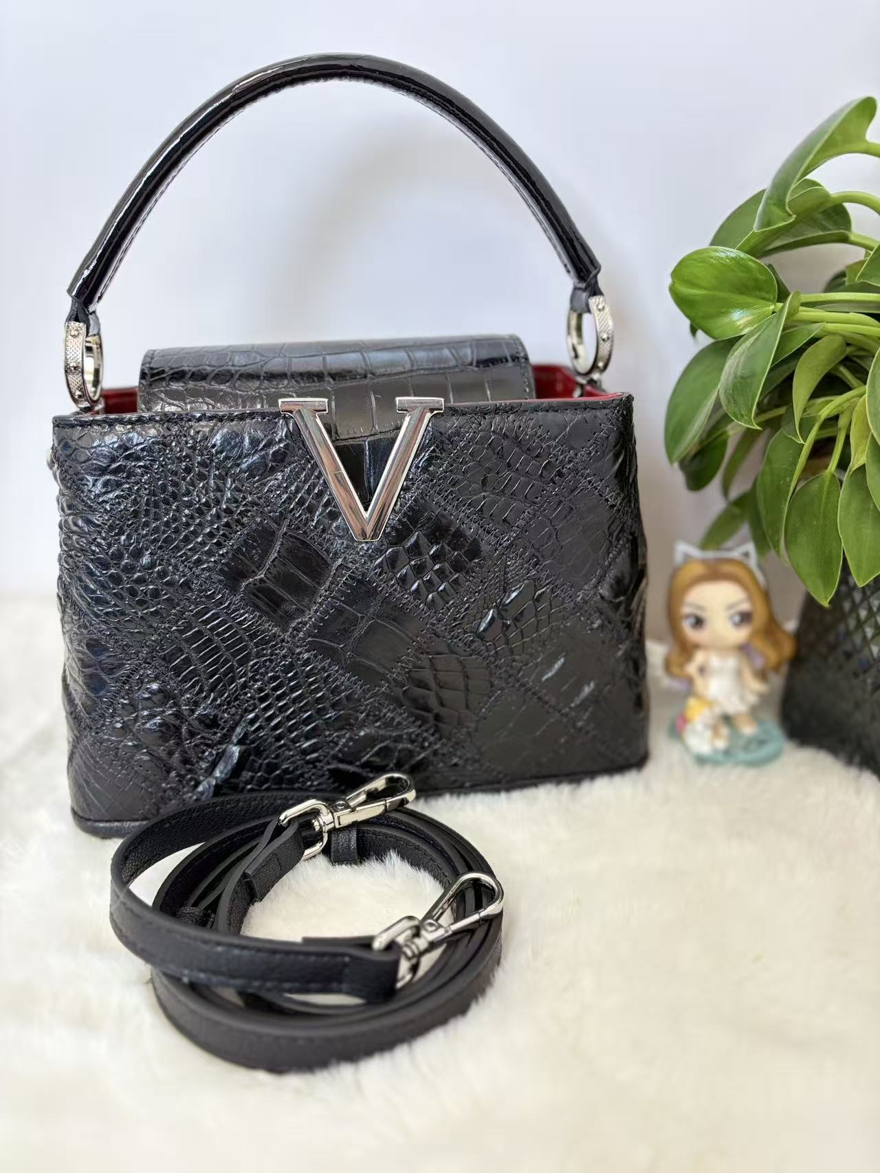 【稀有皮】真正鳄鱼皮拼接卡普经典百搭时尚女包包