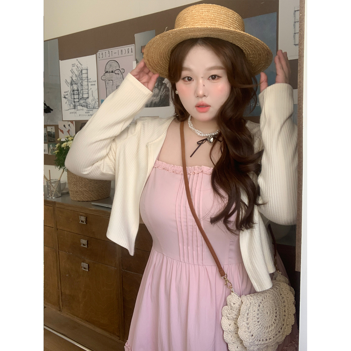 290徐达布【落日奇旅】大码杏色圆领针织衫女流行长袖外套Z28920C51