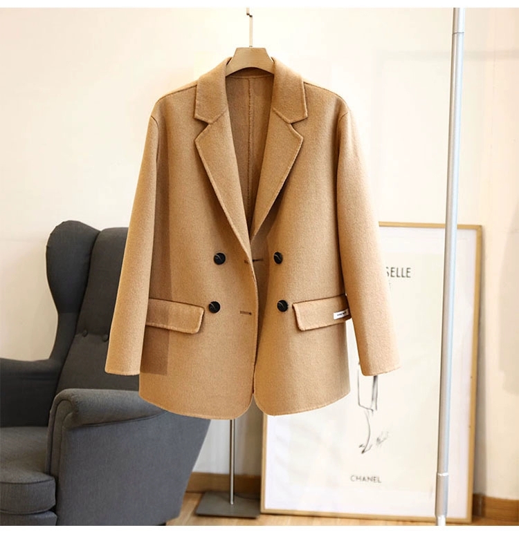 尹双面呢羊毛大衣短款秋冬新款洋气百搭呢子西装毛呢女外套黄色