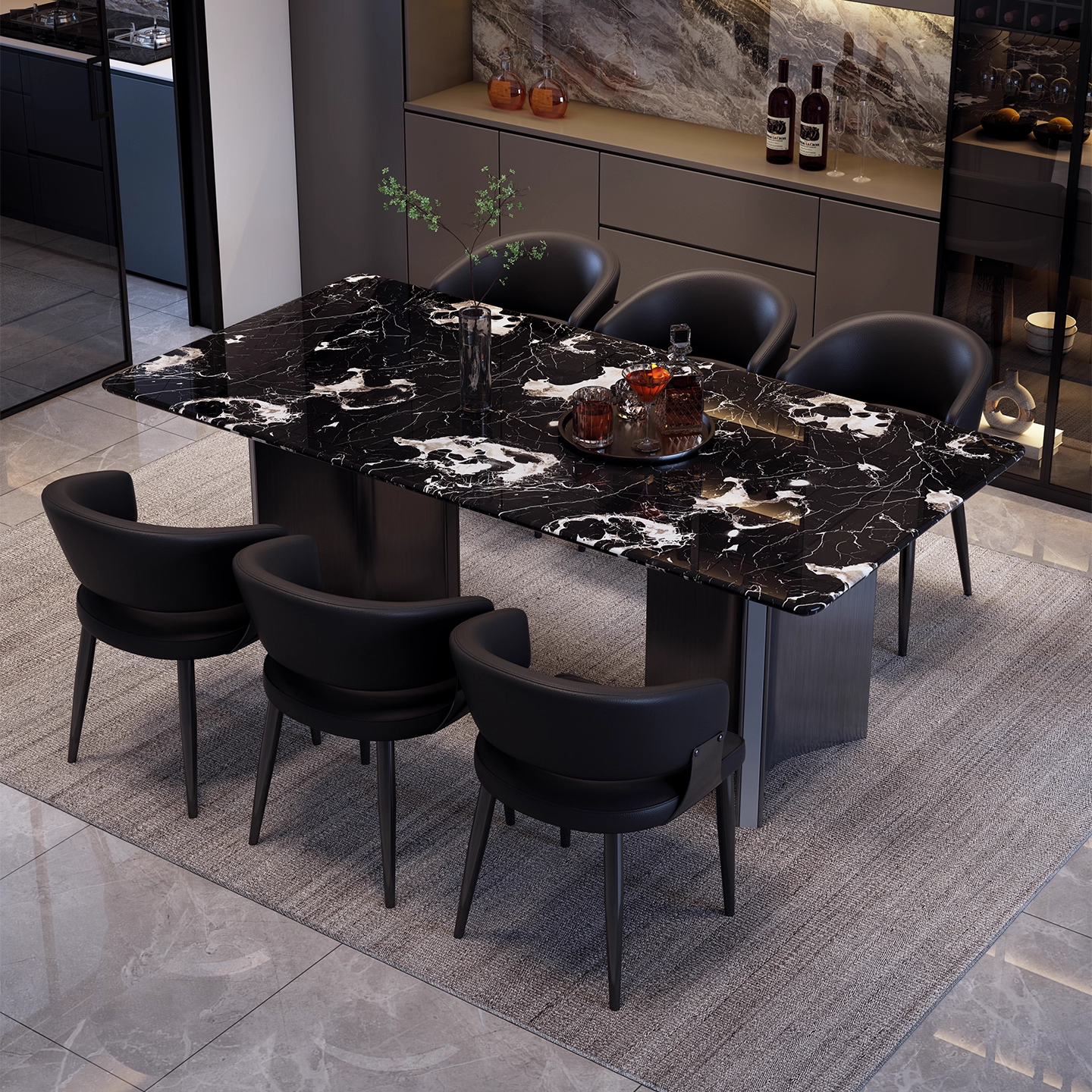 高级感轻奢大理石餐桌简约现代长方形家用餐桌椅组合小户型吃饭桌