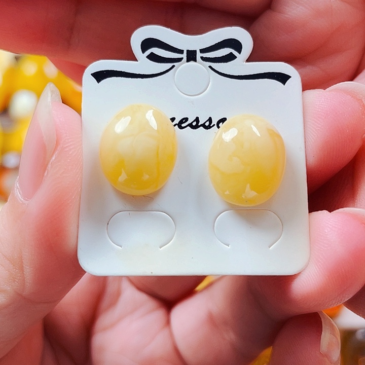 琥珀银S925镶嵌裸石耳钉