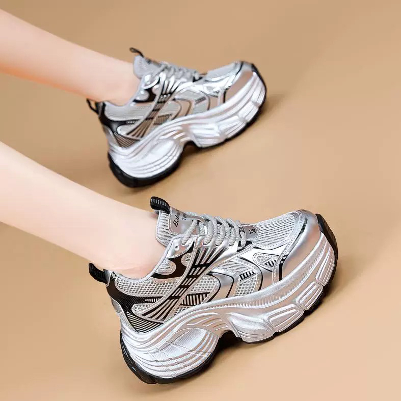 7cm网面老爹鞋女松糕鞋2025春新款内增高春季透气网面休闲时尚鞋