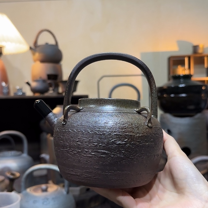 陶紫金陶老岩泥宋壶一体提梁