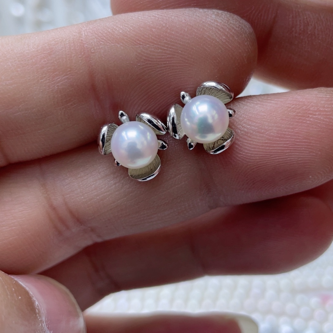 海水珍珠耳钉银S925镶嵌