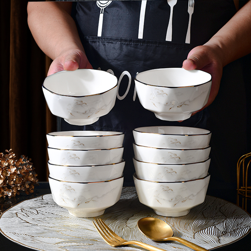 【10只装】电光金山水4.5英寸米饭碗2025新骨瓷金边高档饭碗釉下彩