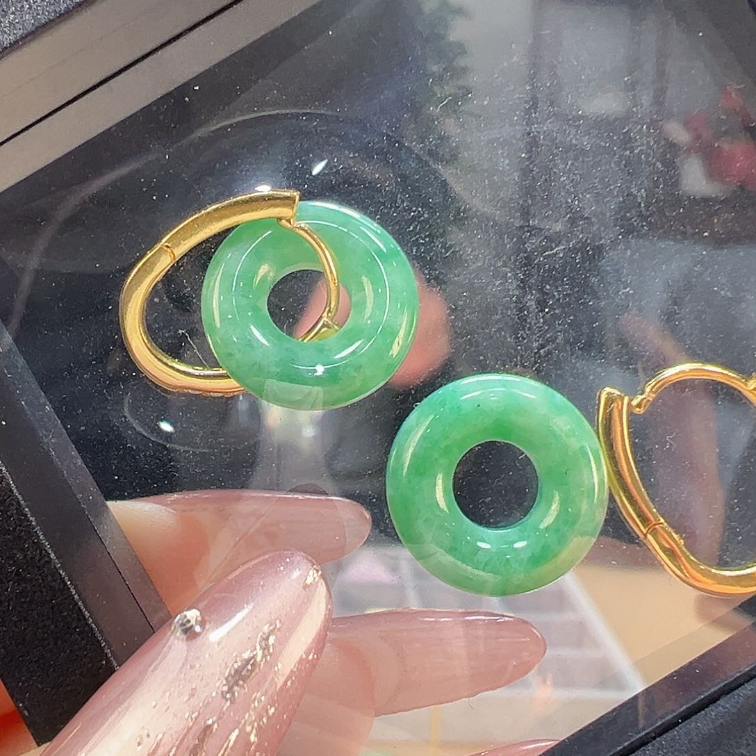 翡翠耳饰银S925镶嵌耳环3