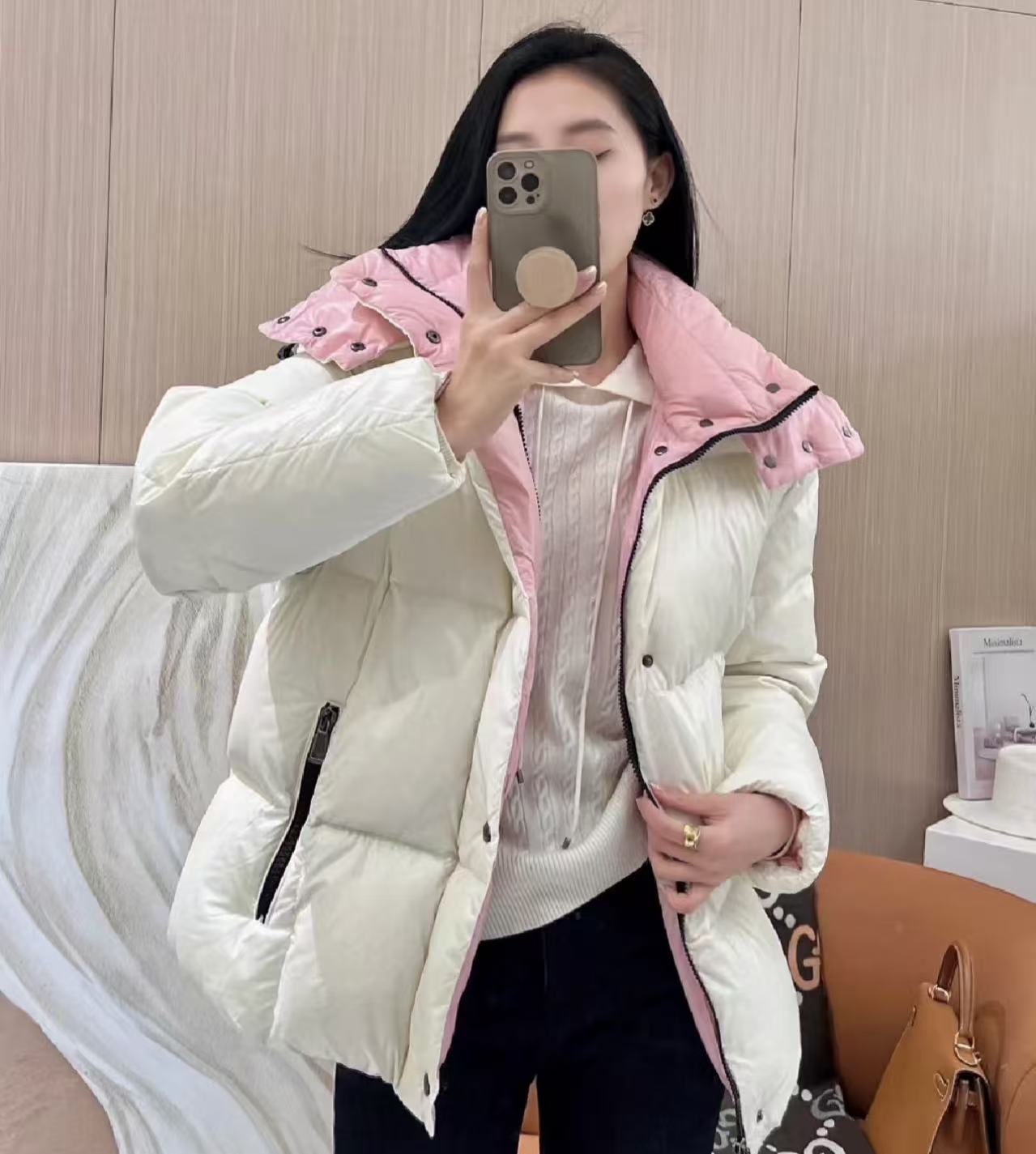 未使用 MONCLER 盟可睐蒙口/GG/parana女士白色羽绒服 福利