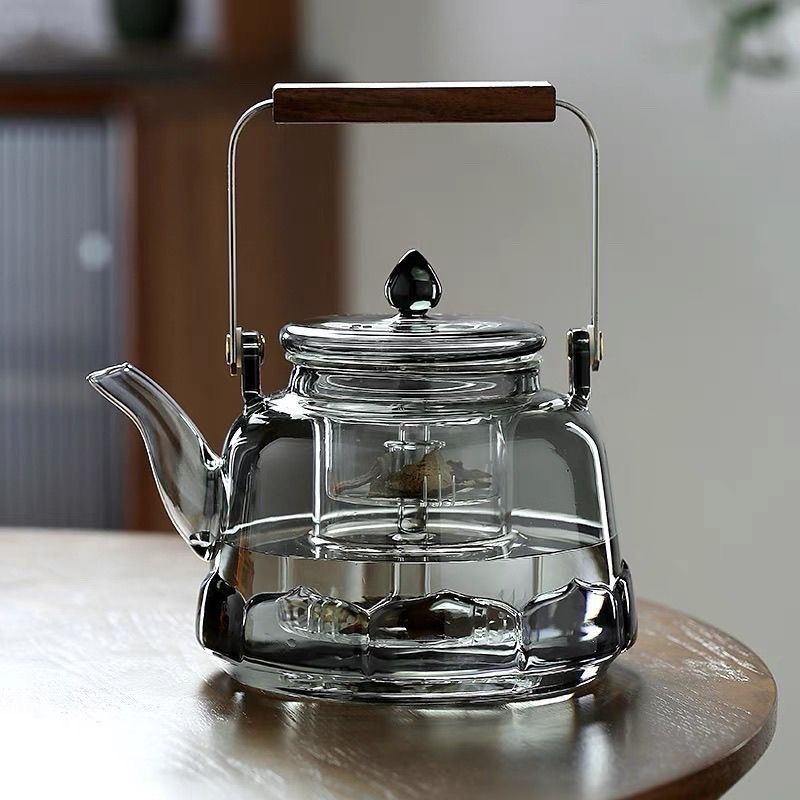 清璃家用加厚莲花耐热玻璃提梁壶蒸煮一体壶围炉煮茶泡茶壶茶具
