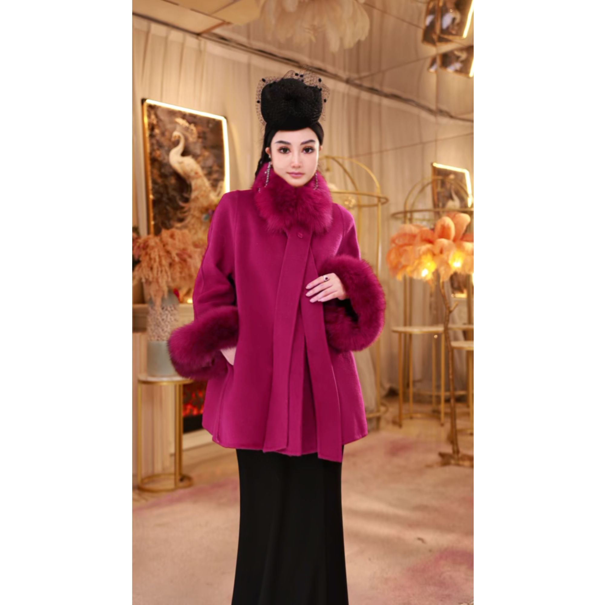 【星姐推荐】星原创高级定制【酒红绒宴】设计师款小众轻奢名媛外套