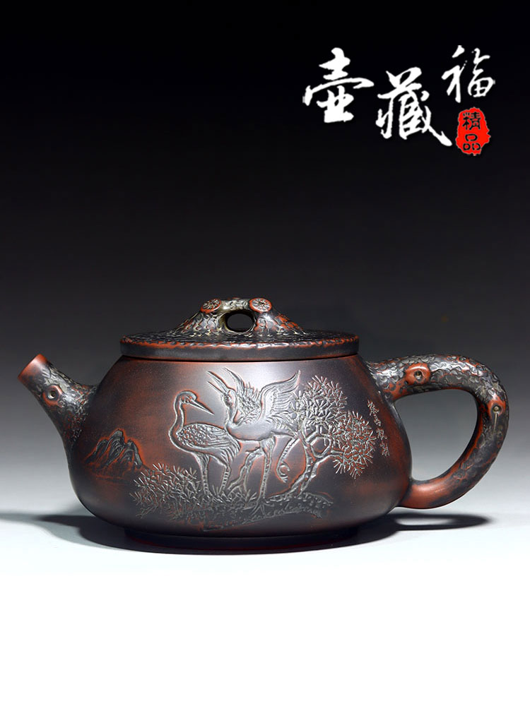 黎昌权双鹤壶钦州坭兴陶茶壶名家纯全手工紫泥壶仿古石瓢供春复古