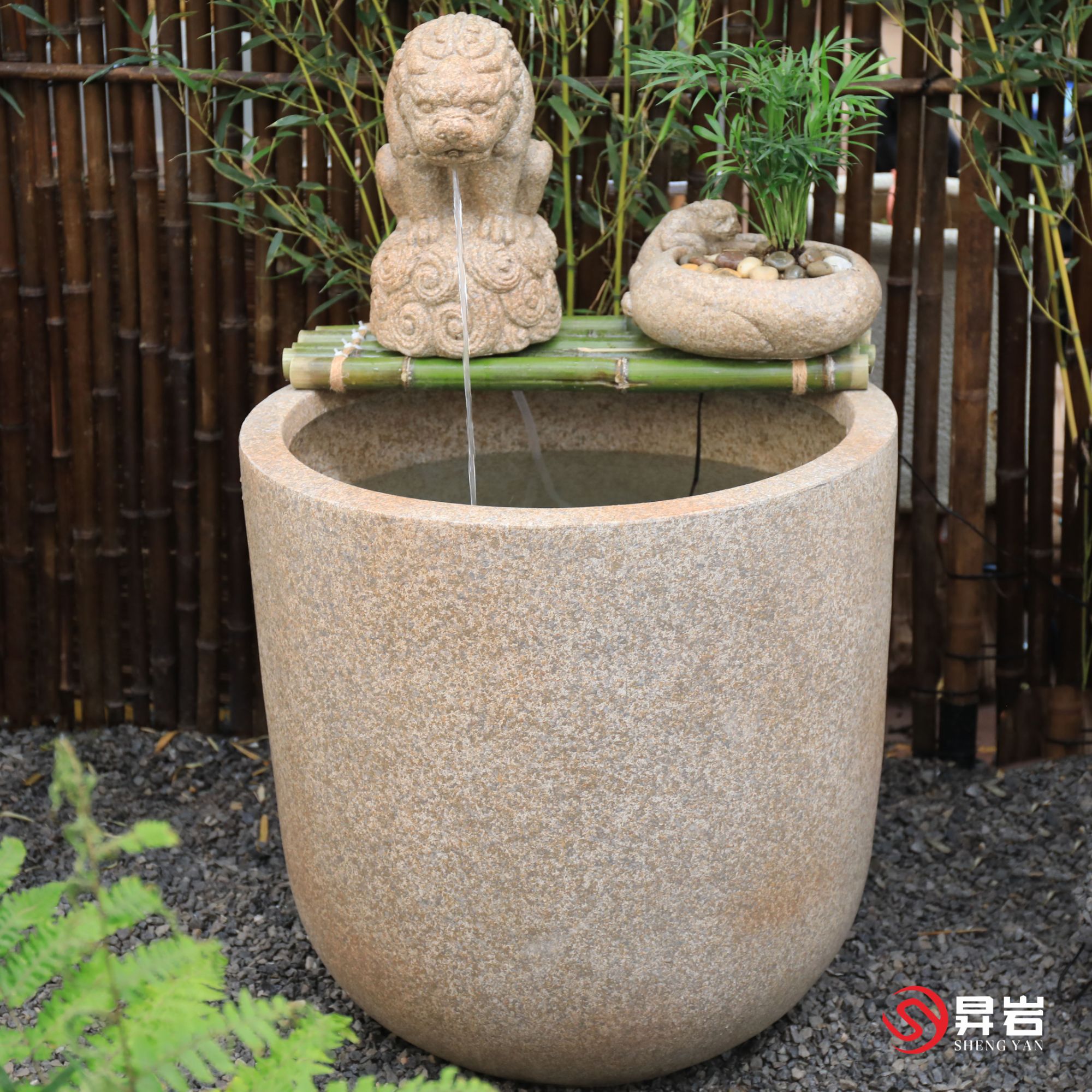 昇岩中式户外庭院流水水缸循环禅意摆件吐水兽水缸国风造景