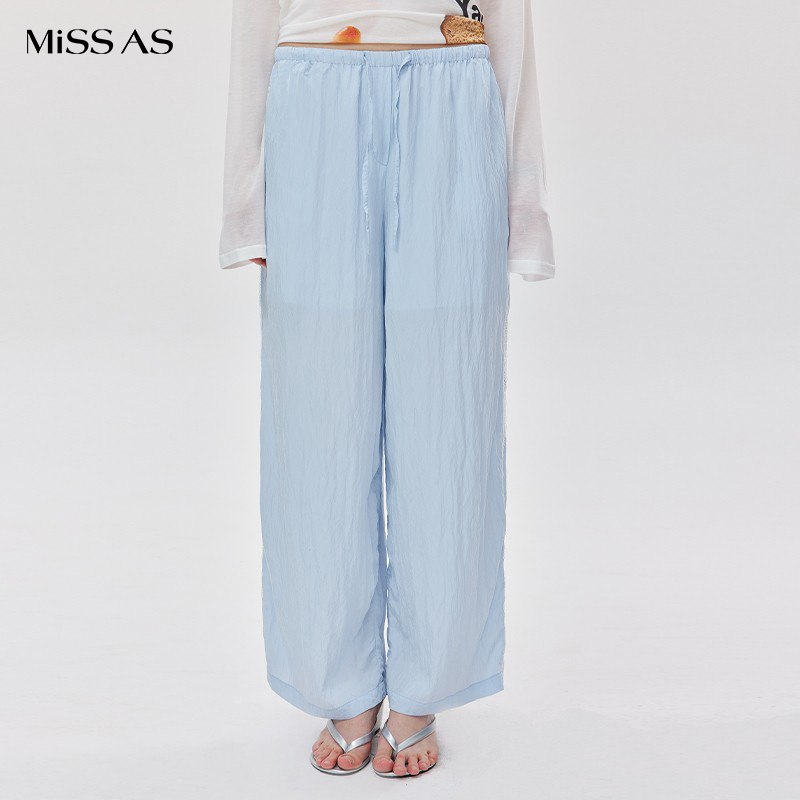 【Ooof! Yang】宽松休闲百搭蓝色镂空系带花边长裤女MISSAS买手店