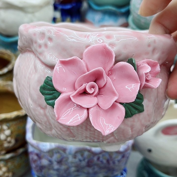 多肉绿植陶瓷花盆9.9包邮，有孔