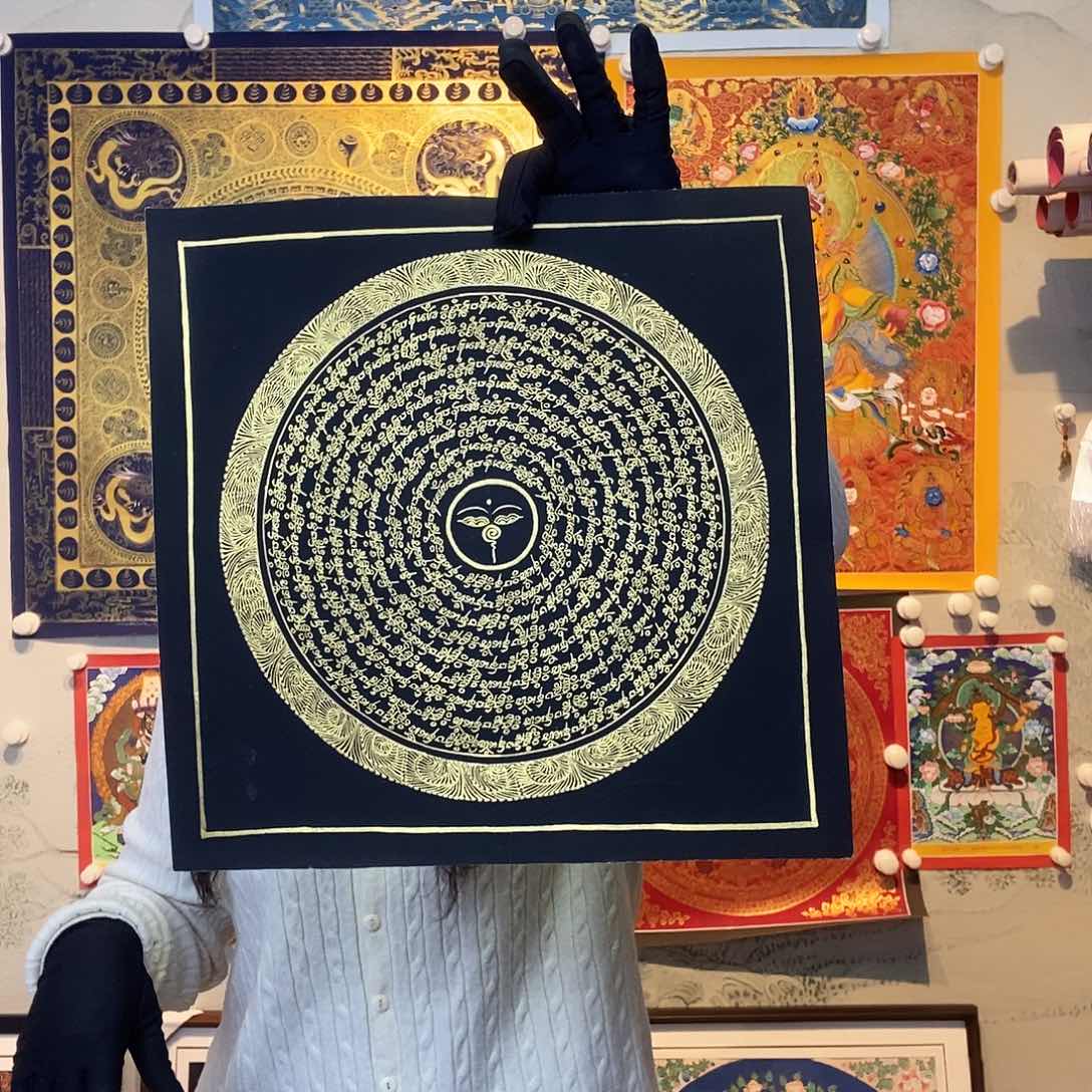 卷轴画纯手绘六字真言唐卡30厘米左右