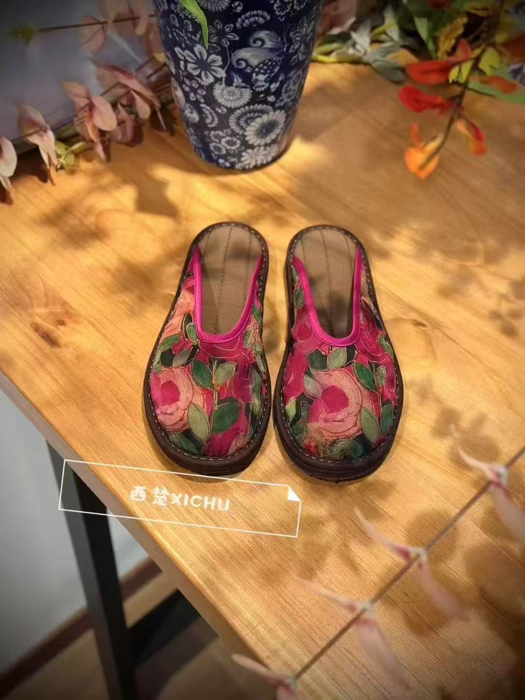 西楚【瀑布玫瑰】中国风国潮透气舒适养脚纯手工千层底布鞋民族风