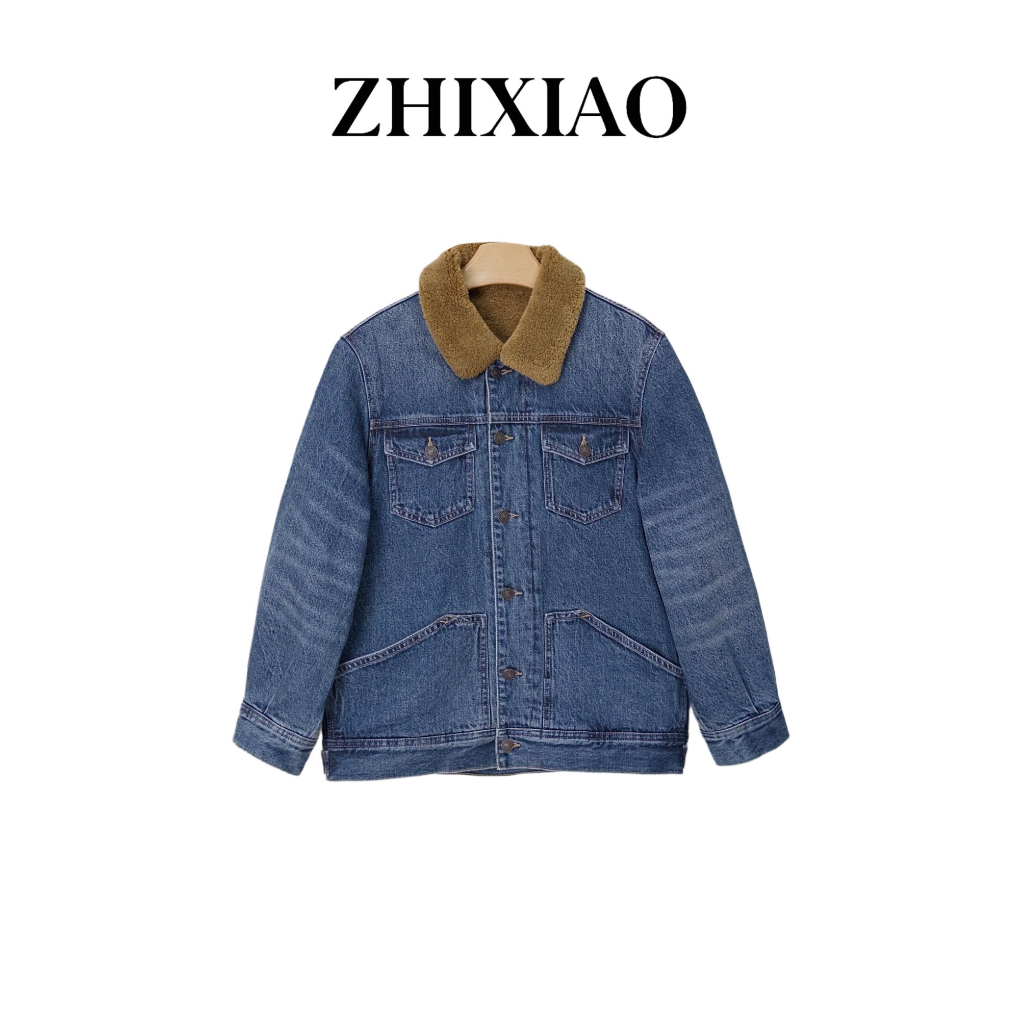 【ZHIXIAO】秋冬新款：毛领厚款牛仔外套19429