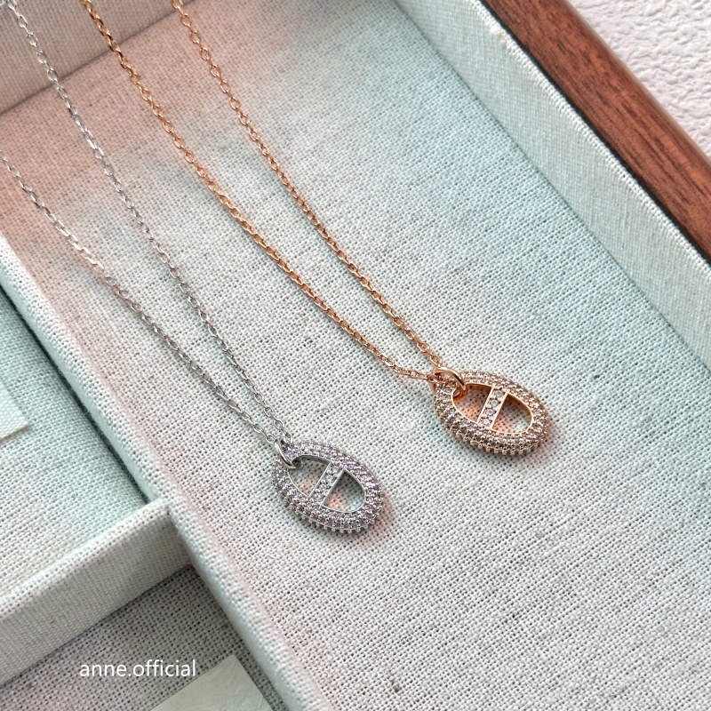 铜合金项链 猪鼻子满锆百搭可叠戴项链【A007】