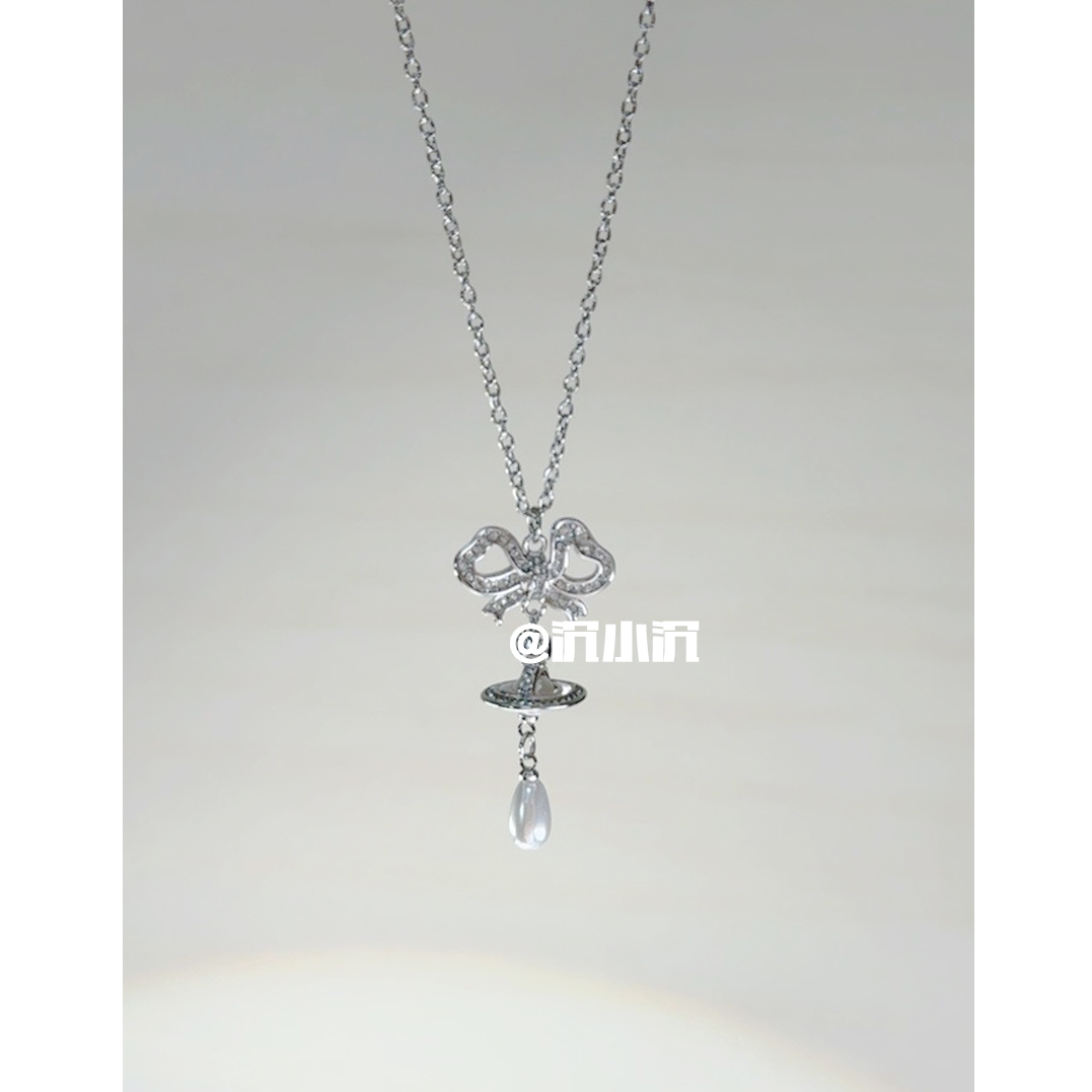 铜合金项链 【蝴蝶结水滴珠星球X18】高版本简约气质百搭项链