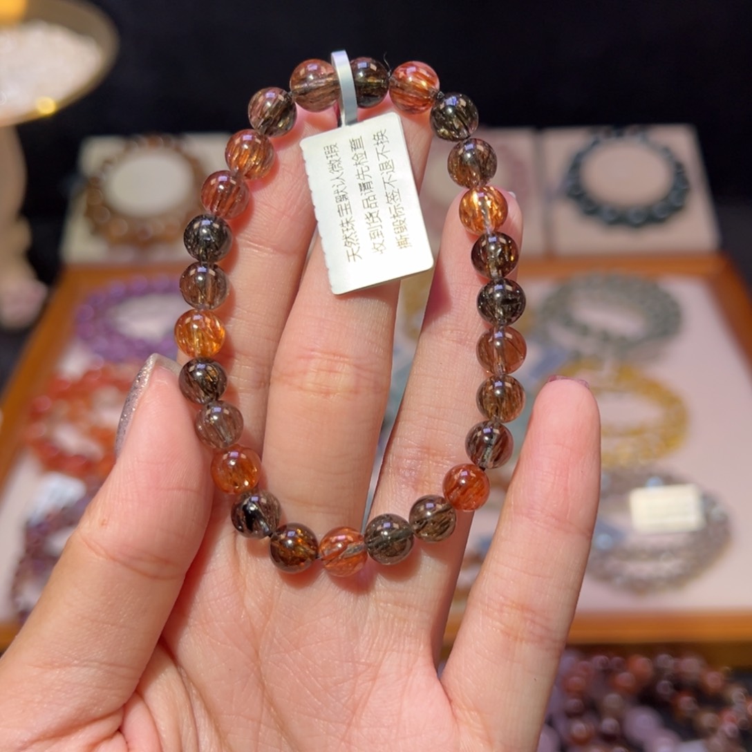 水晶手串未镶嵌7m收藏级顺发黑金超七