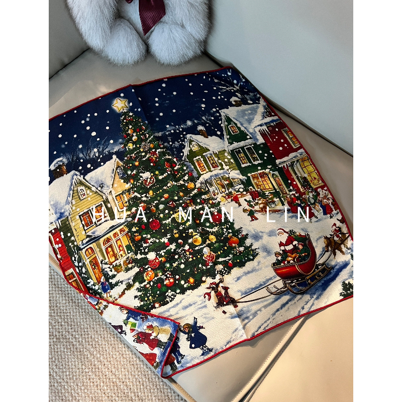 【花滿林】‘圣诞’真丝桑蚕丝丝毛丝巾522 【60cm.60cm】