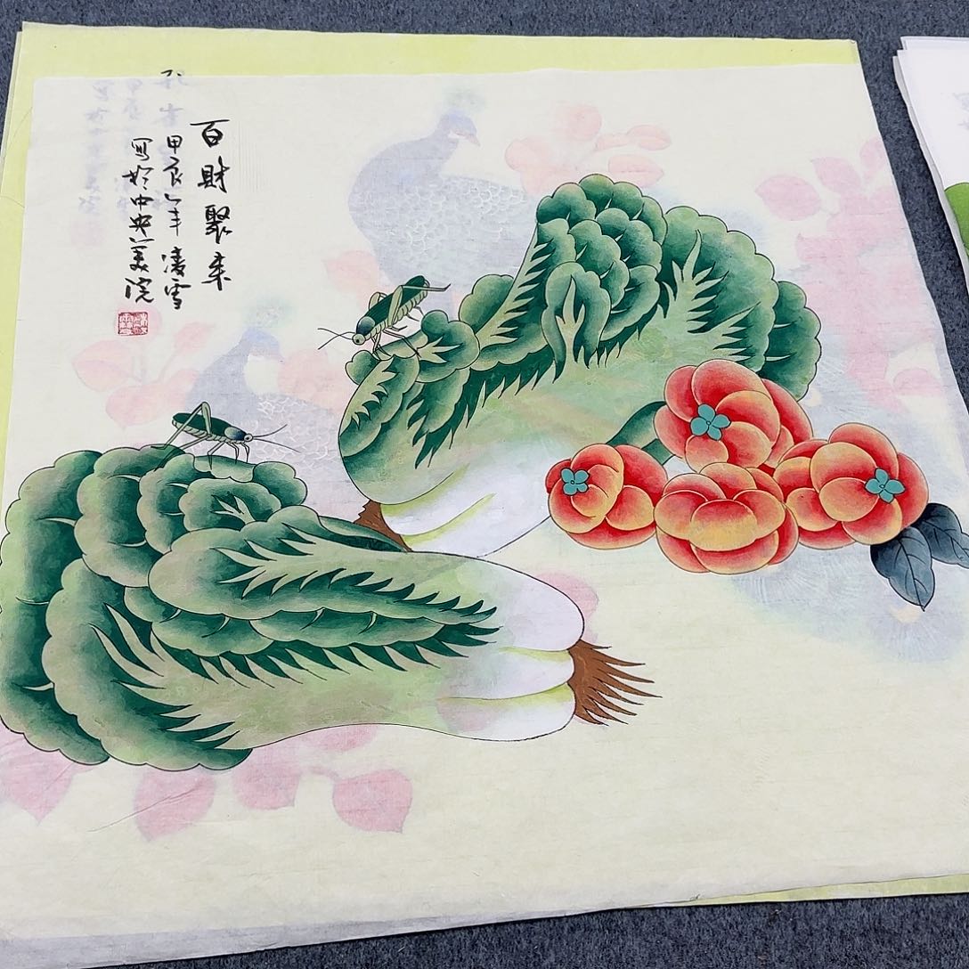 国画尺寸70X70手绘作品 