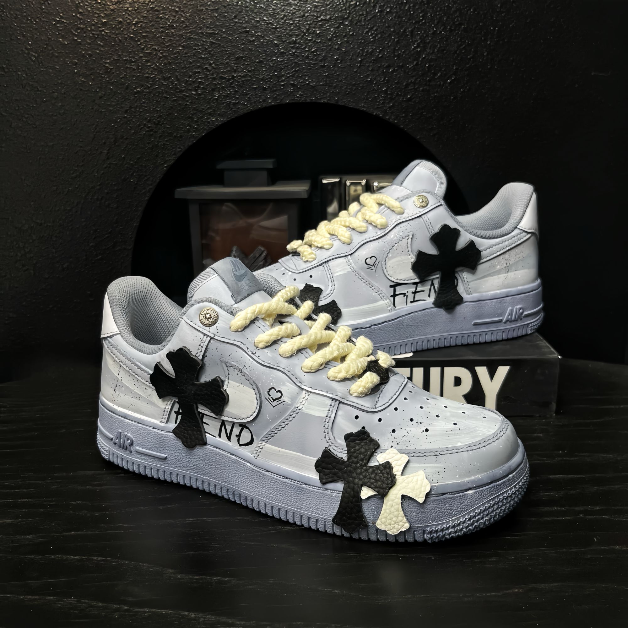 Nike耐克AirForce1 空军一号定制款克罗心浸染蓝高端印花低帮板鞋